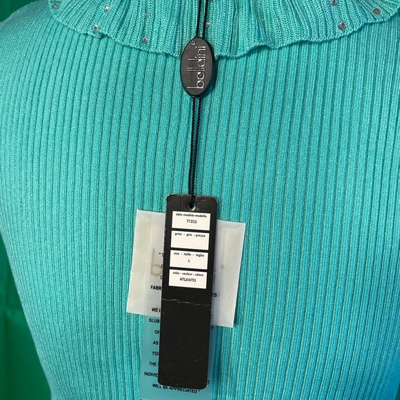 Belldini Luxe Turquoise Ruffle Rhinestone Vest Cardigan Figure Flattering Large✨ - Picture 8 of 8